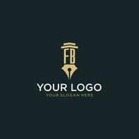 FB monogram initial logo with fountain pen and pillar style vector