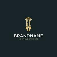 GI monogram initial logo with fountain pen and pillar style vector