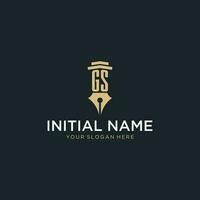 GS monogram initial logo with fountain pen and pillar style vector