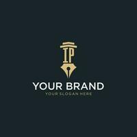 IP monogram initial logo with fountain pen and pillar style vector