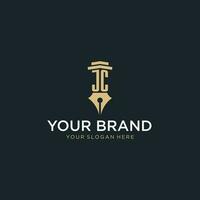 JC monogram initial logo with fountain pen and pillar style vector