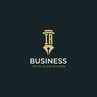 IR monogram initial logo with fountain pen and pillar style vector