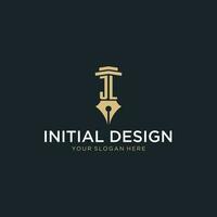 JL monogram initial logo with fountain pen and pillar style vector