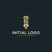 KG monogram initial logo with fountain pen and pillar style vector