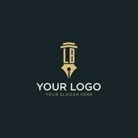 LB monogram initial logo with fountain pen and pillar style vector