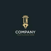 LN monogram initial logo with fountain pen and pillar style vector