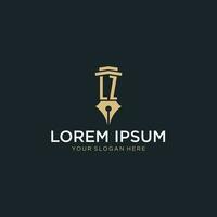 LZ monogram initial logo with fountain pen and pillar style vector