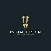 LY monogram initial logo with fountain pen and pillar style vector