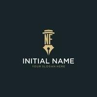 NF monogram initial logo with fountain pen and pillar style vector