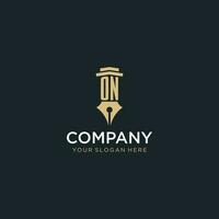 ON monogram initial logo with fountain pen and pillar style vector