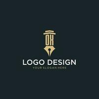 OX monogram initial logo with fountain pen and pillar style vector