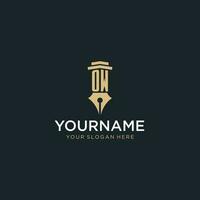 OW monogram initial logo with fountain pen and pillar style vector