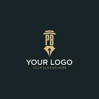 PB monogram initial logo with fountain pen and pillar style vector