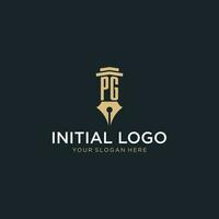 PG monogram initial logo with fountain pen and pillar style vector