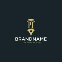 PI monogram initial logo with fountain pen and pillar style vector