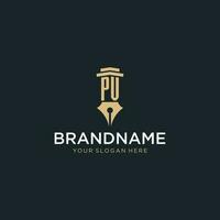 PV monogram initial logo with fountain pen and pillar style vector