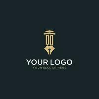 QO monogram initial logo with fountain pen and pillar style vector