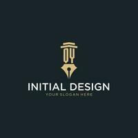 QY monogram initial logo with fountain pen and pillar style vector