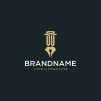 QV monogram initial logo with fountain pen and pillar style vector