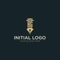 RG monogram initial logo with fountain pen and pillar style vector