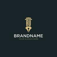 RV monogram initial logo with fountain pen and pillar style vector