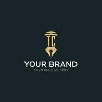 TC monogram initial logo with fountain pen and pillar style vector