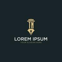 TM monogram initial logo with fountain pen and pillar style vector