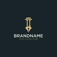 TI monogram initial logo with fountain pen and pillar style vector