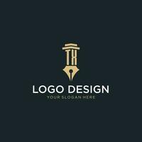 TX monogram initial logo with fountain pen and pillar style vector