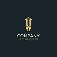 VA monogram initial logo with fountain pen and pillar style vector