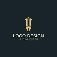 UX monogram initial logo with fountain pen and pillar style vector