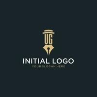 VG monogram initial logo with fountain pen and pillar style vector