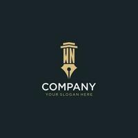 WN monogram initial logo with fountain pen and pillar style vector