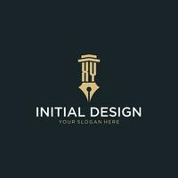 XY monogram initial logo with fountain pen and pillar style vector