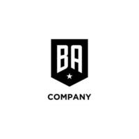 BA monogram initial logo with geometric shield and star icon design style vector