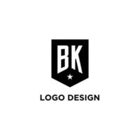 BK monogram initial logo with geometric shield and star icon design style vector