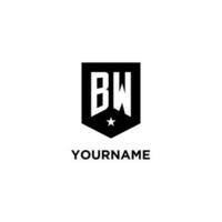 BW monogram initial logo with geometric shield and star icon design style vector