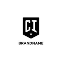 CI monogram initial logo with geometric shield and star icon design style vector