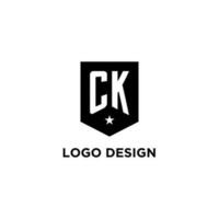 ck monograma inicial logo con geométrico proteger y estrella icono diseño estilo vector