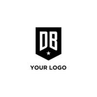 DB monogram initial logo with geometric shield and star icon design style vector