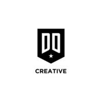 DD monogram initial logo with geometric shield and star icon design style vector