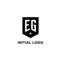EG monogram initial logo with geometric shield and star icon design style vector