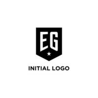 EG monogram initial logo with geometric shield and star icon design style vector