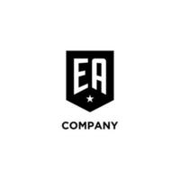 EA monogram initial logo with geometric shield and star icon design style vector