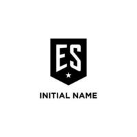 ES monogram initial logo with geometric shield and star icon design style vector