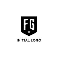 FG monogram initial logo with geometric shield and star icon design style vector