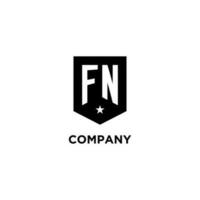 FN monogram initial logo with geometric shield and star icon design style vector