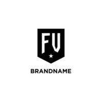 FV monogram initial logo with geometric shield and star icon design style vector