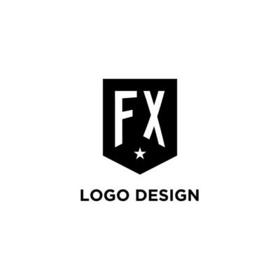 FX monogram initial logo with geometric shield and star icon design style