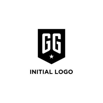 gg monograma inicial logo con geométrico proteger y estrella icono diseño estilo vector